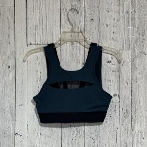 Lululemon Sports Bra Womens Size 6 Run The Day Submarine Mesh Black/ Blue V-Back